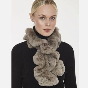 NWT Linda Richards Stone Gray Genuine Rex Rabbit Fur Pull Through Scarf RX39